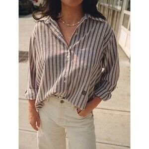 Nelle Atelier The Chacha Oversized Button Down Shirt Top Striped M New 284520